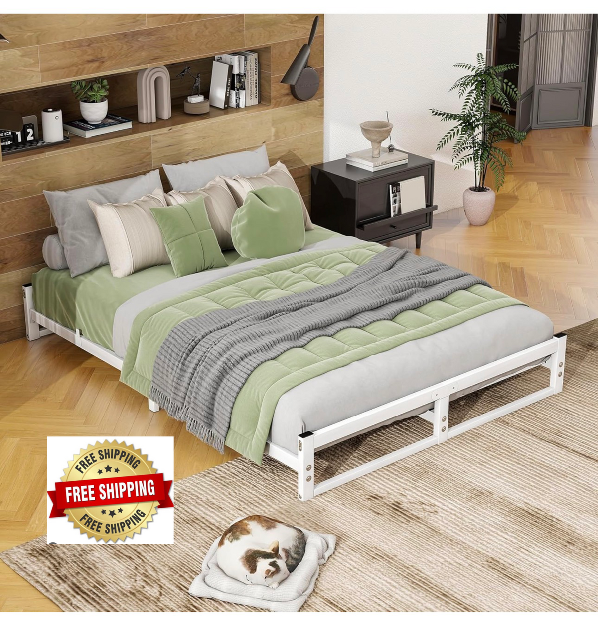 King Size Bed Frame,Metal Platform Low Bed Frame King Size,White
Bed Base with Heavy Duty Steel Slats,5ft Floor BedKing Beds,Mattress Foundation,No Box Spring Needed,Noise Free,Easy Assembly
