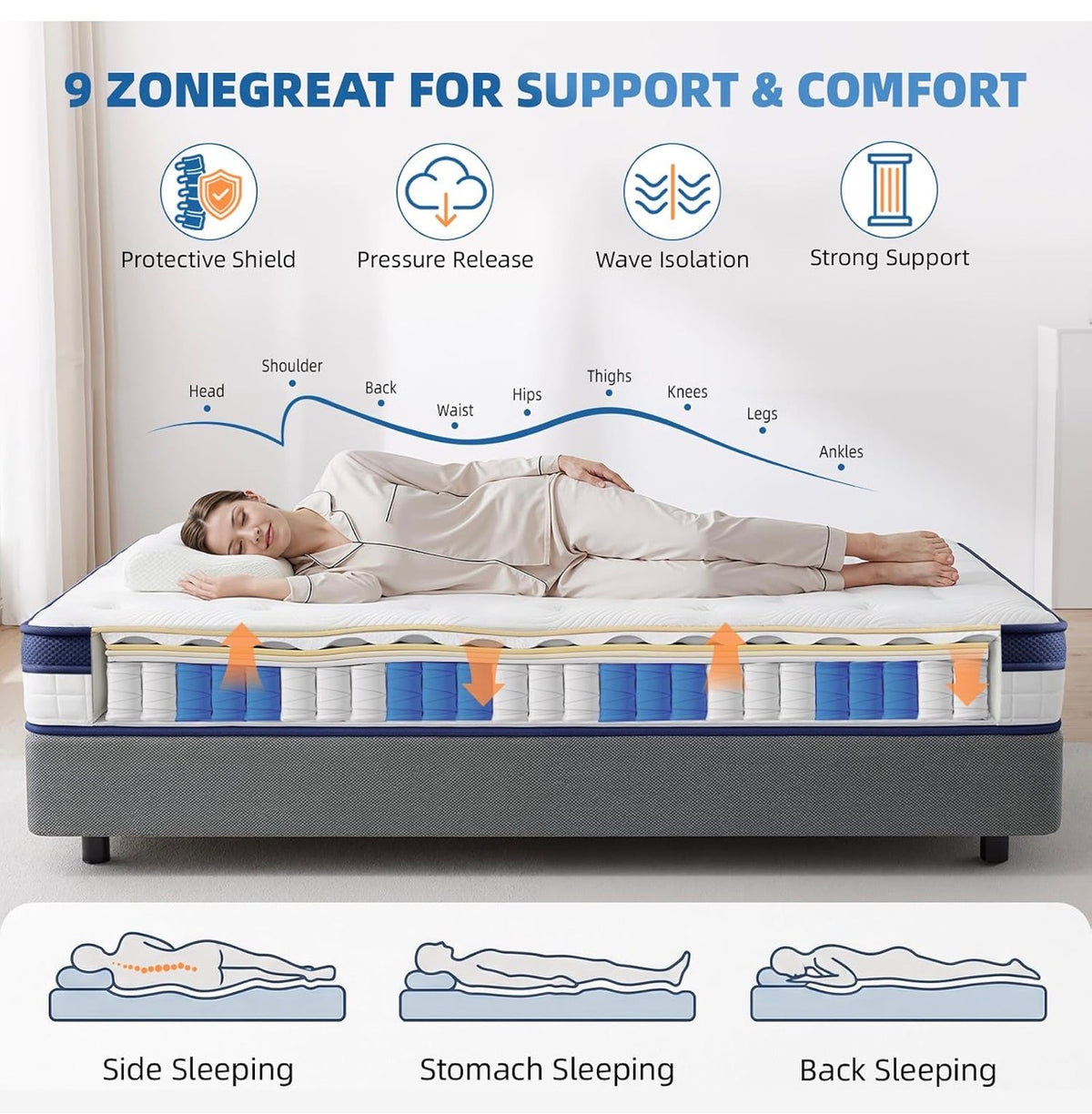 Double Mattresses 4FT6, 10Inch Memory Foam Pocket Sprung Medium Firm
Hybrid memory foam and pocket sprung support, breathable fabric, reduced motion transfer and reinforced edges, 135*190*25CM