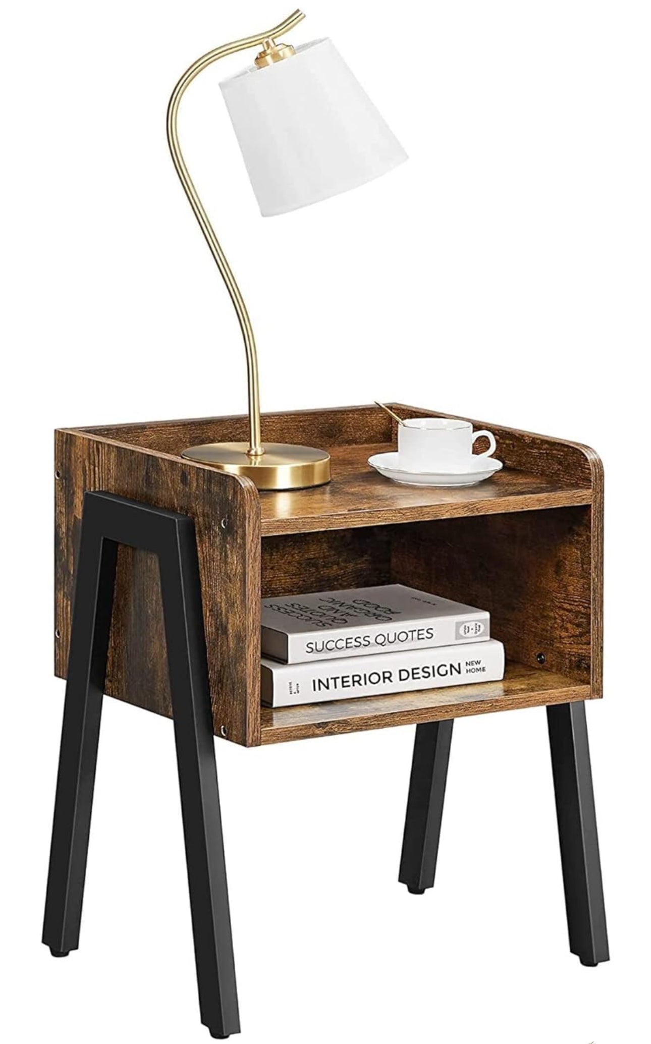 Nightstand, End, Stackable Side, Coffee Table with Open Front Storage Compartment, Retro Rustic Chic Wood Look, Accent Furniture with Metal Legs, Vintage  , 42 x 35 x 52 cm