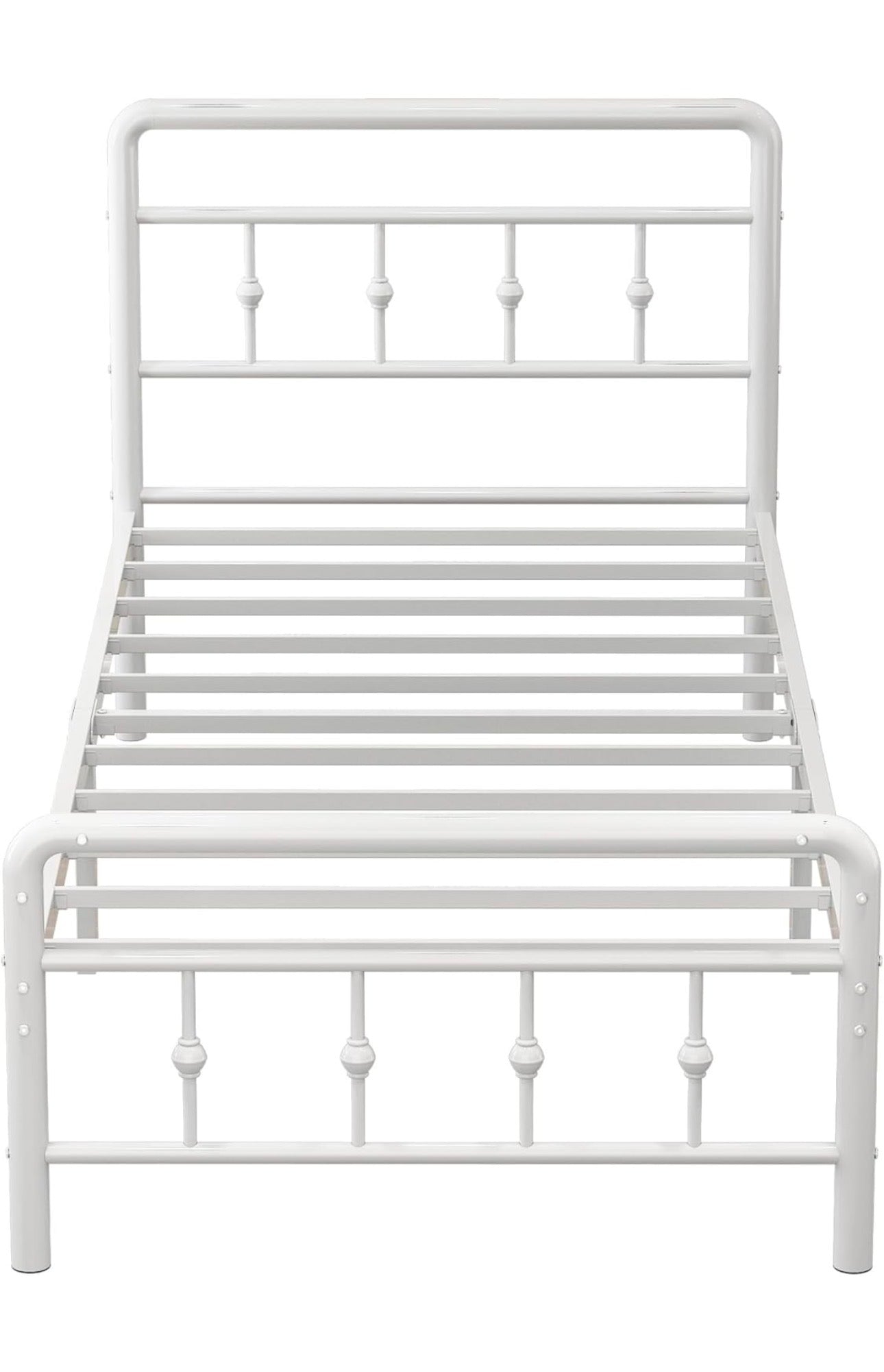 3ft Single Bed Frame with Victorian Headboard and Footboard, Single Metal Bed Frame Heavy Duty Strong Slats, Ample Storage Space, Noise Free, Easy Assembly, White