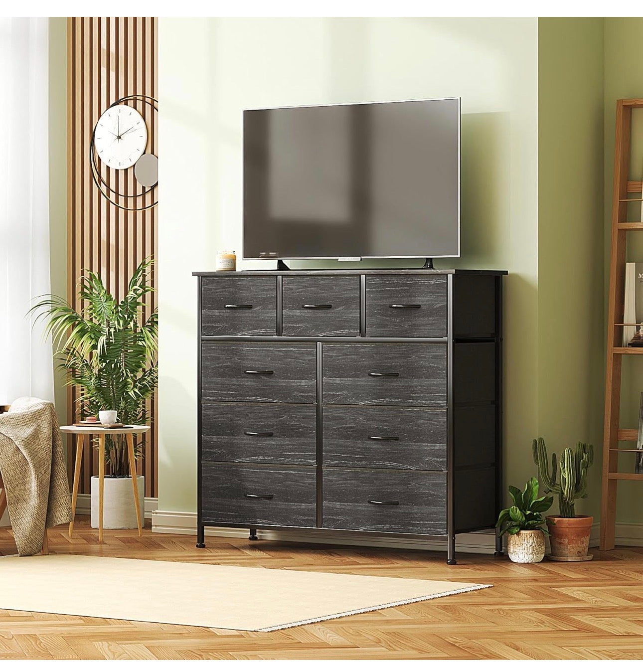 Chest of Drawers,Dresser for Bedroom with 9 Drawers,Fabric Dresser with Wood Top and Handles Metal Frame, Easy to Assemble, for Bedroom, Living room, Charcoal Black