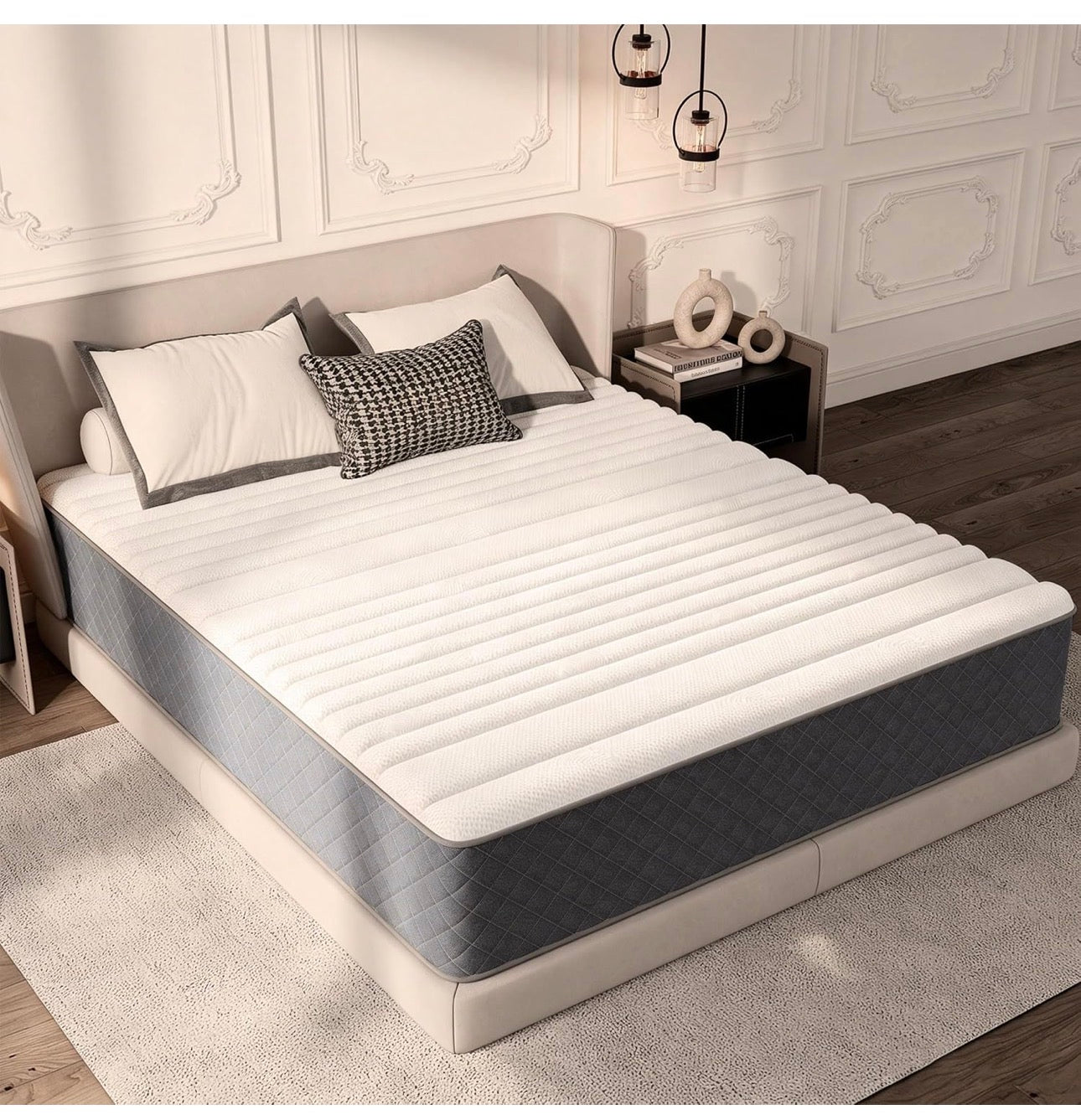12 Inch King Size Mattress Medium Firm, OEKO-TEX Certified Hybrid King Bed Mattresses, 7-Zone Memory Foam Mattress with Pocket Sprung for Body Support & Pressure Relief - 150x200x30cm