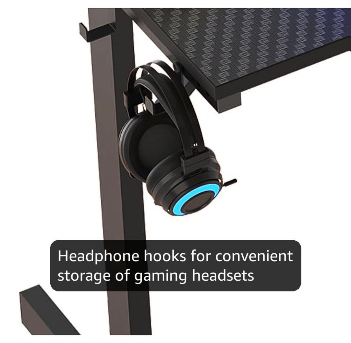 Gaming Desk 106.6 CM LED Computer Desk with Monitor Stand Gamer Workstation with Cup Holder & Headset Hooks for Home Office Bedroom Small Space