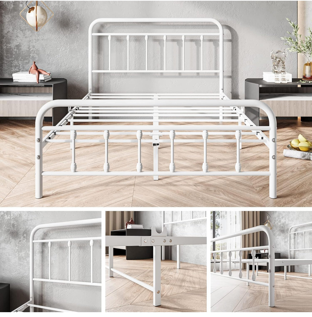 Double Bed Frame with Headboard and Footboard Storage Under Bed