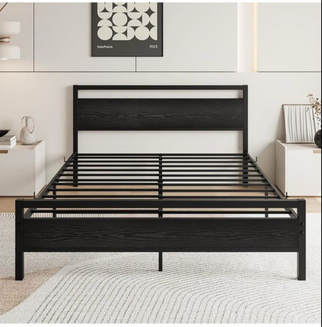 King Size Bed Frame with Wooden Headboard