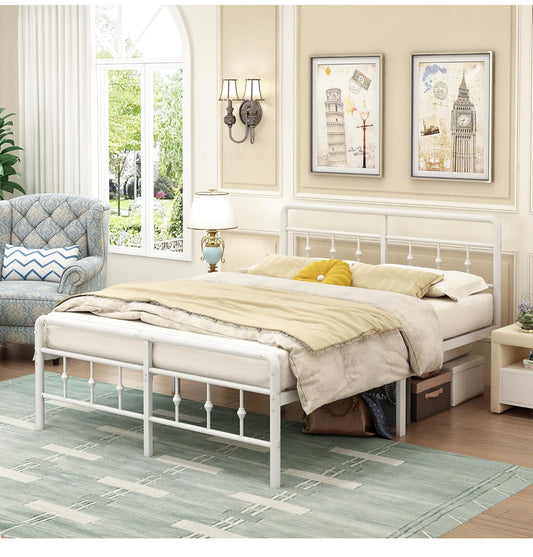 Small Double Bed Frame with Headboard and Footboard 120x190cm,46 cm High