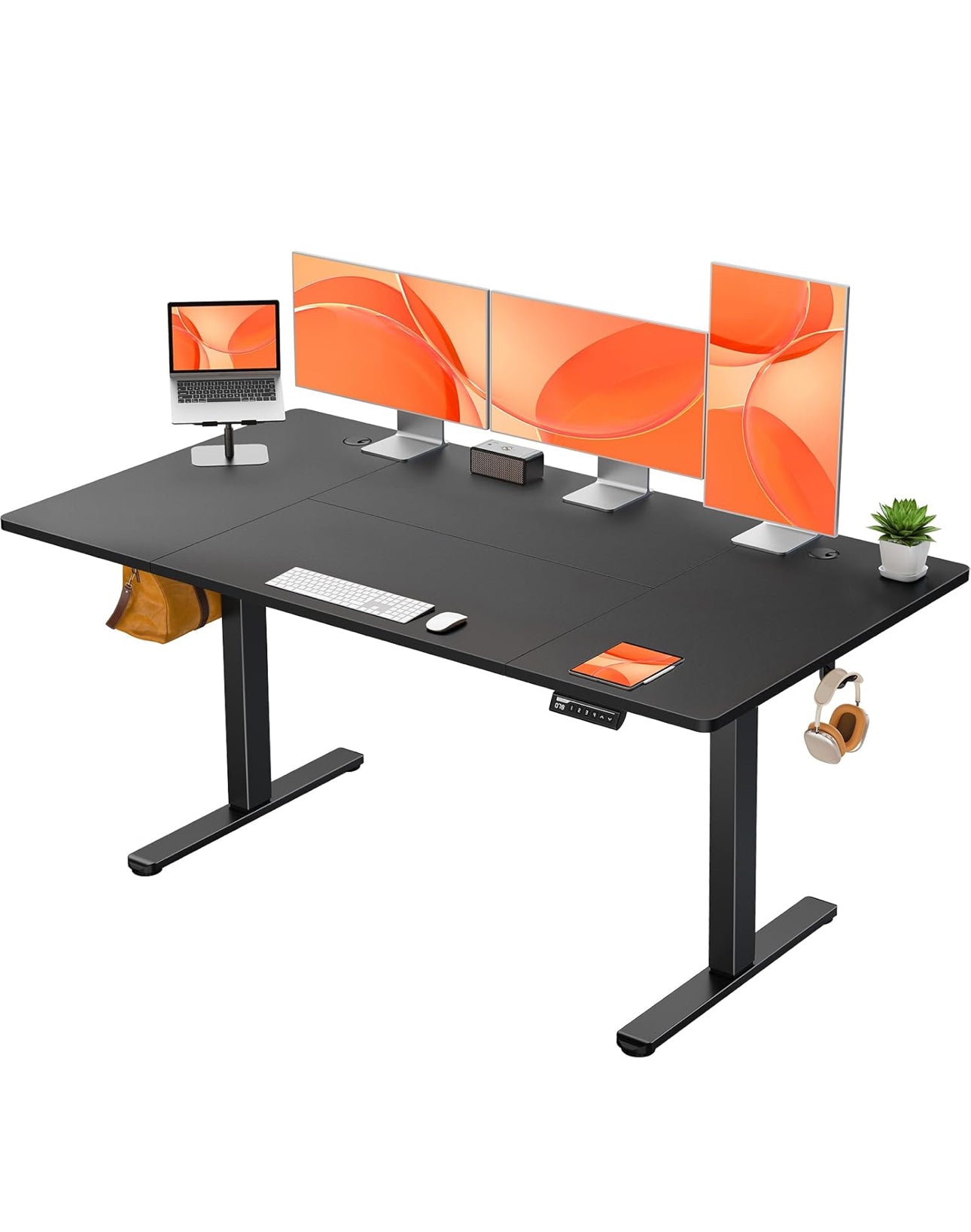 Electric Standing Desk Height Adjustable 160 x 80cm, Sit Stand Desk with 4 Memory Smart Pannel, Home Office Desk with Splice Board