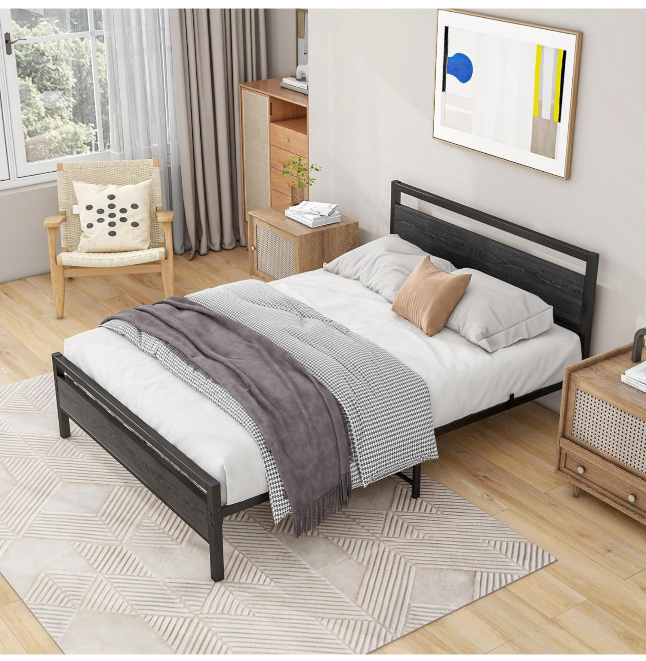 Double Bed Frames with Wooden Headboard