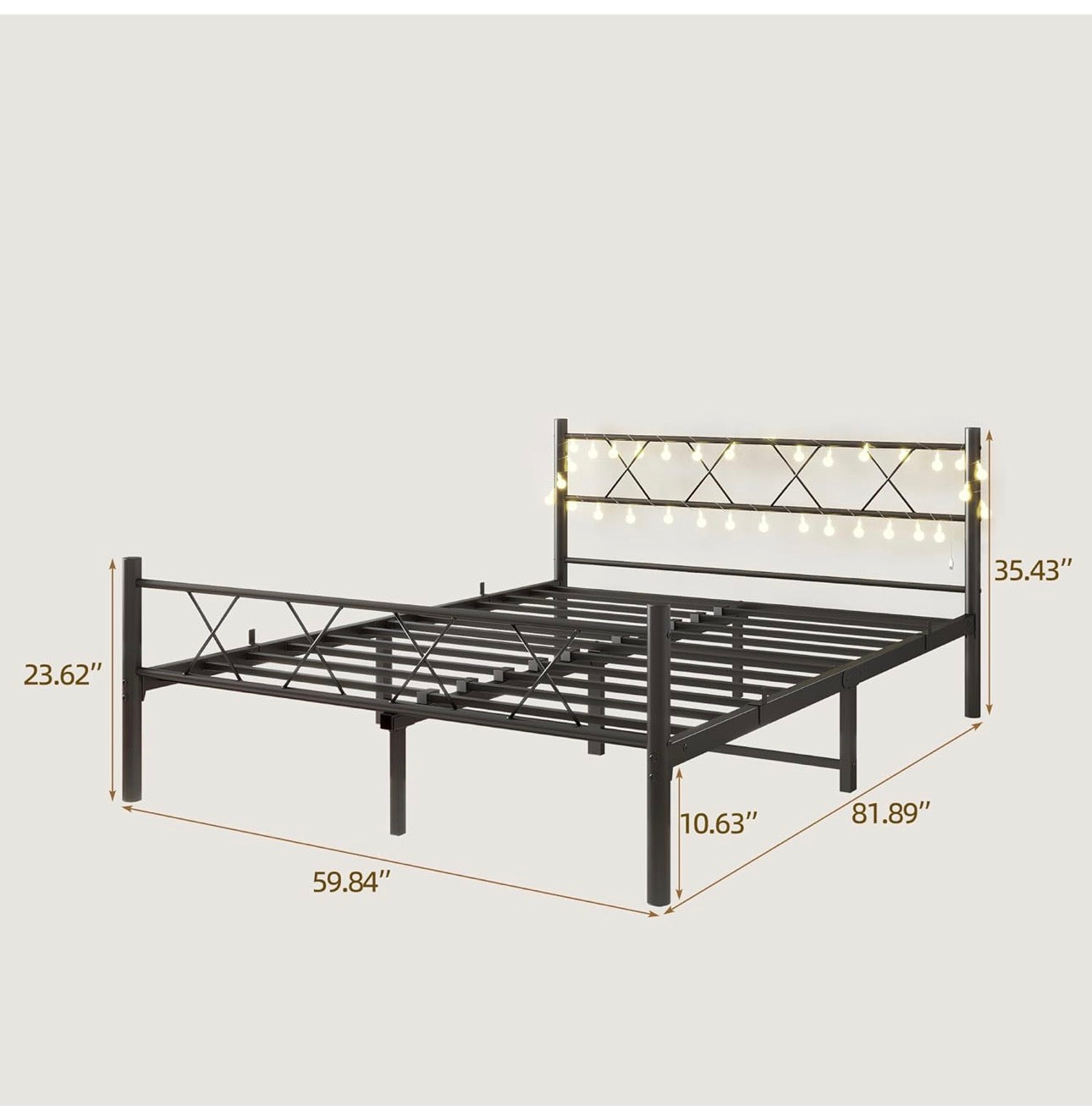 King Size Bed Frame with Headboard & lights,5ft Me