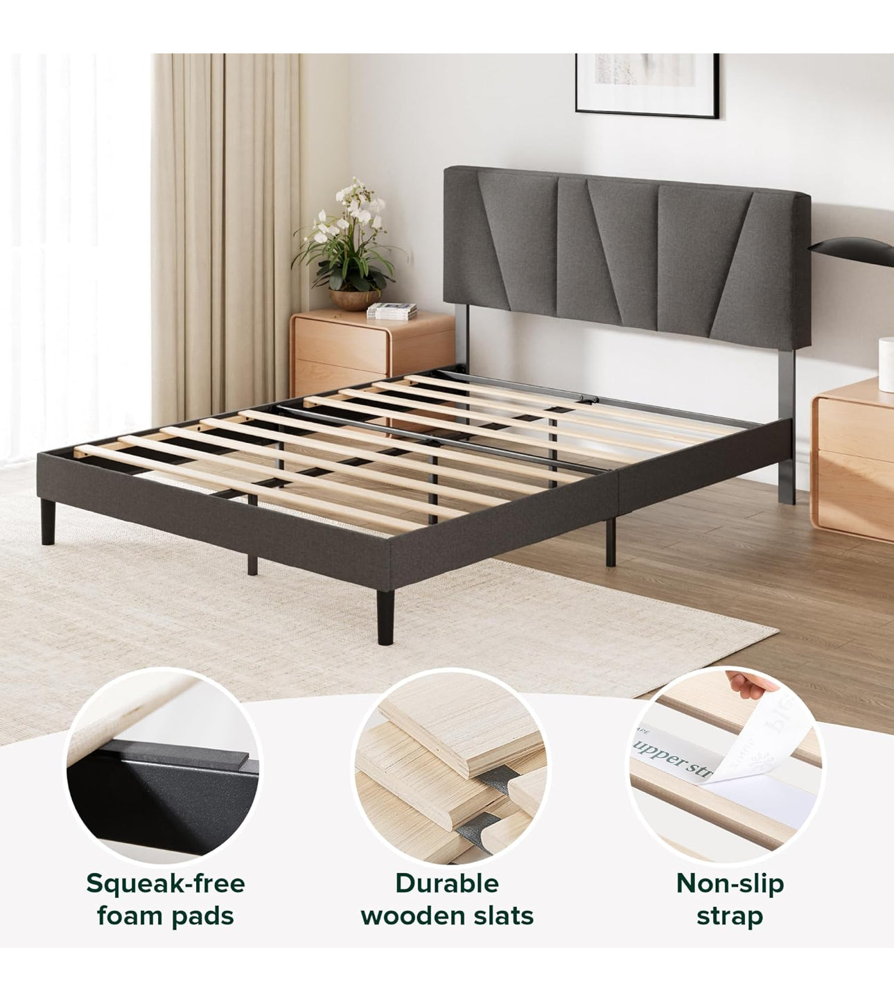 Double Bed Frame – Bed 135 x 190 cm – 30cm Height – Upholstered platform