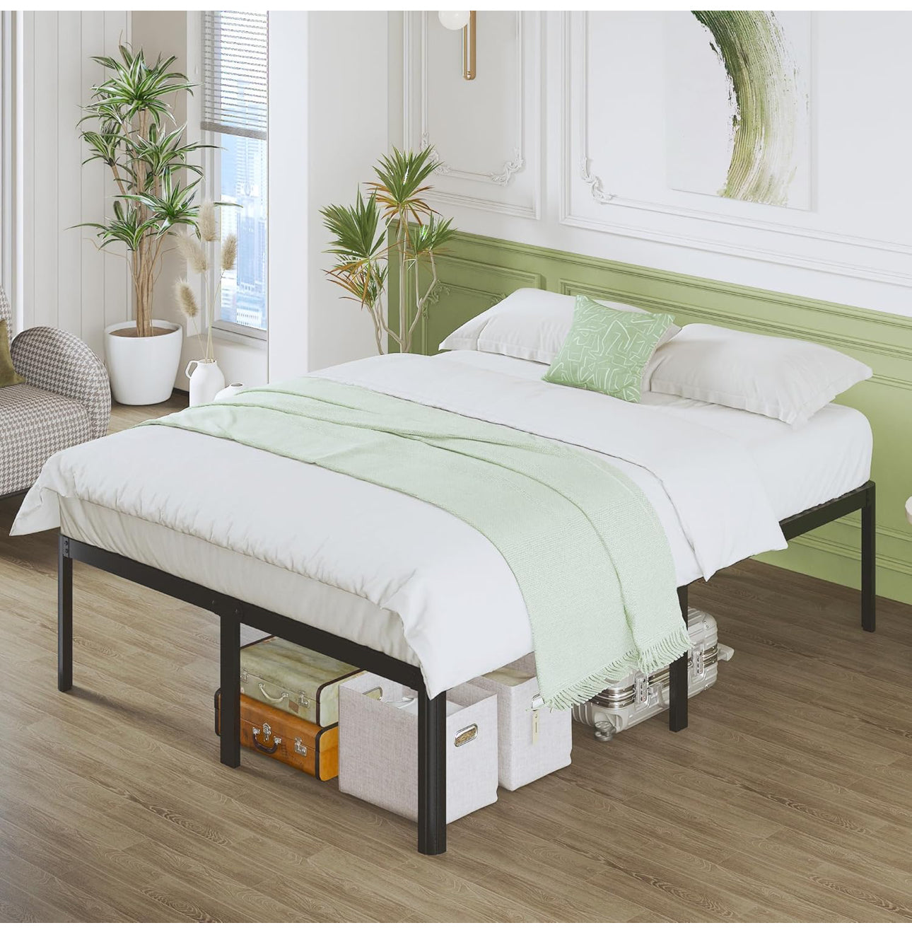 4ft 6 Double Bed Frame, Heavy Duty Metal Bed Frame Double with Steel Slats, Black
41 cm High
