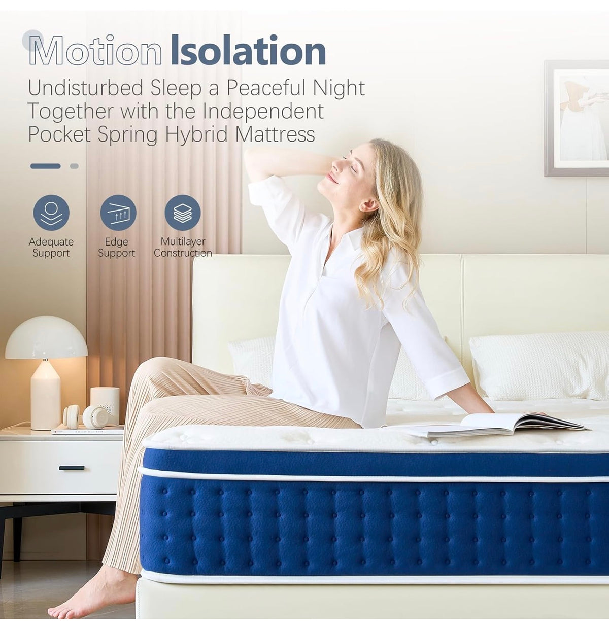 Double Mattresses 36cm, 14 Inch Innerspring Hybrid Mattress 4FT6 with Breathable Foam and Pocket Spring For Cool Comfort Sleep, Medium Firm, Plush Feel, Double Mattress(135 * 190 * 36cm)