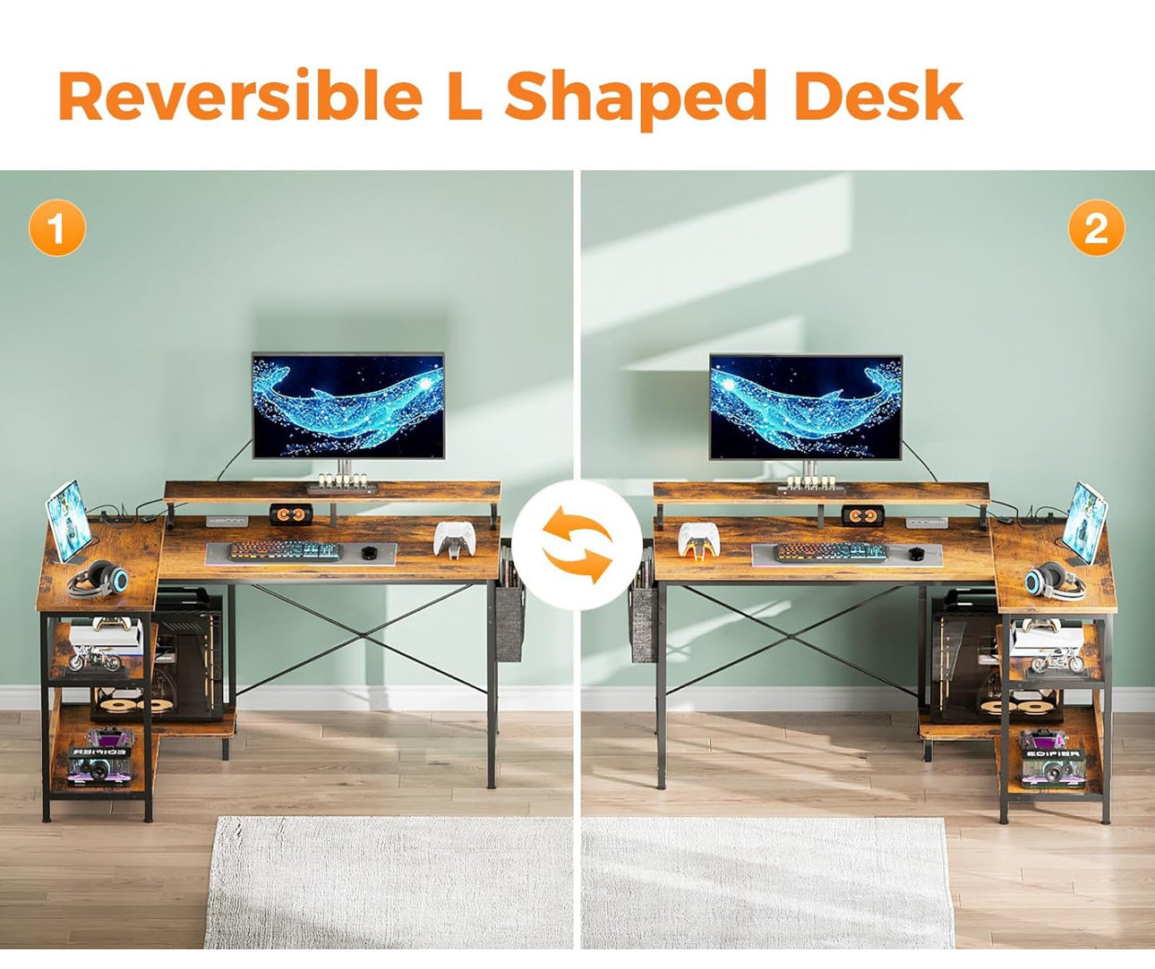 L Shaped Gaming Desk with LED Lights, 120 × 80 cm