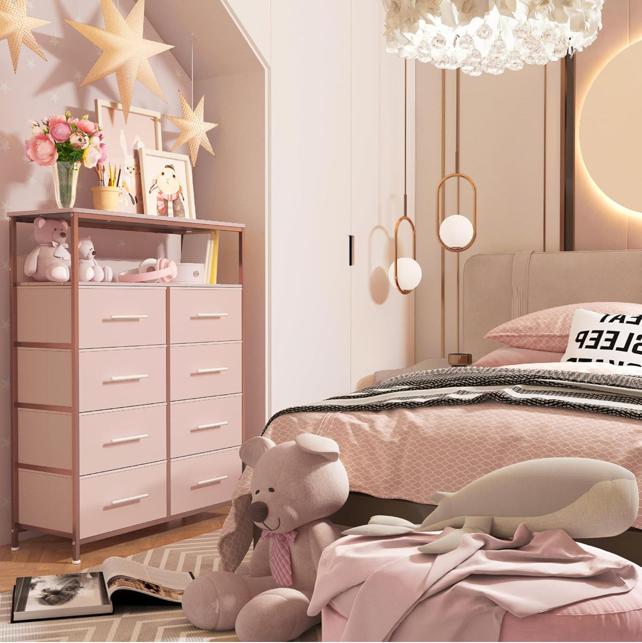 Chest of Drawers, Dresser for Bedroom with 8 Fabric Drawers