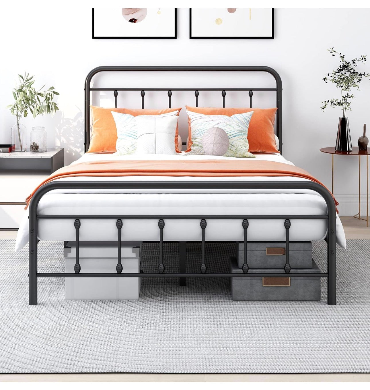 Double Bed Frame with Headboard and Storage Under Bed