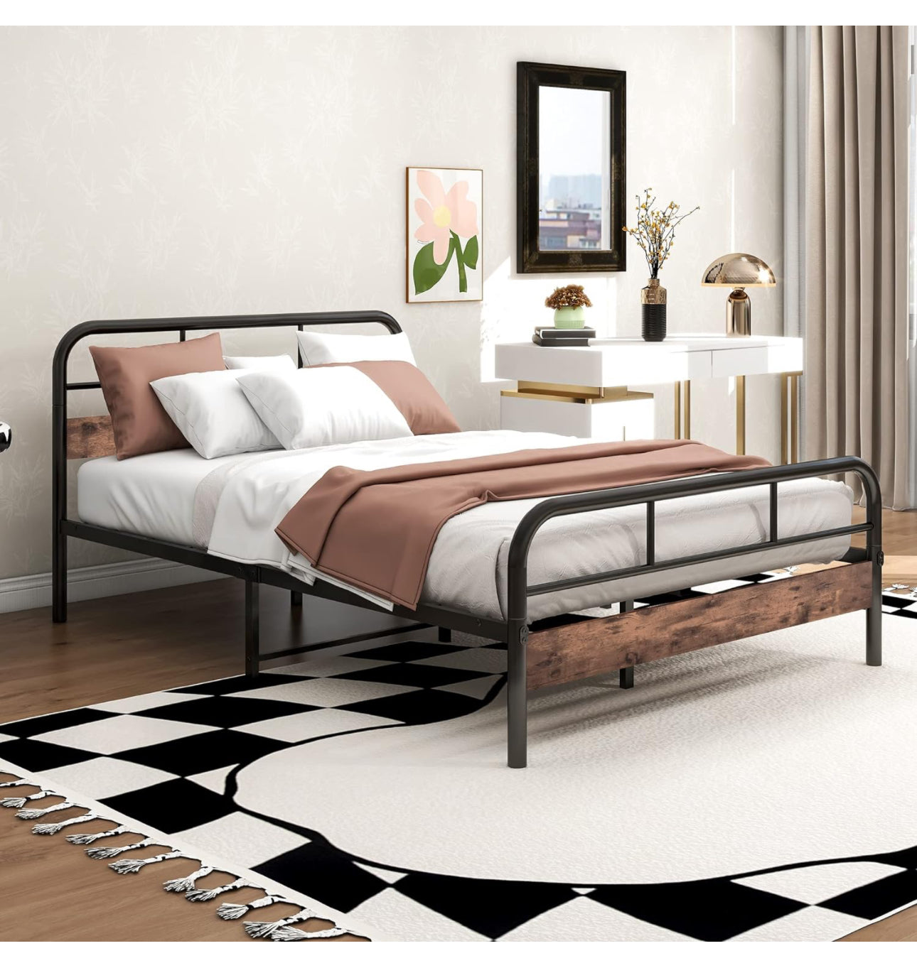 4ft Double Bed Frames with Wooden Headboard