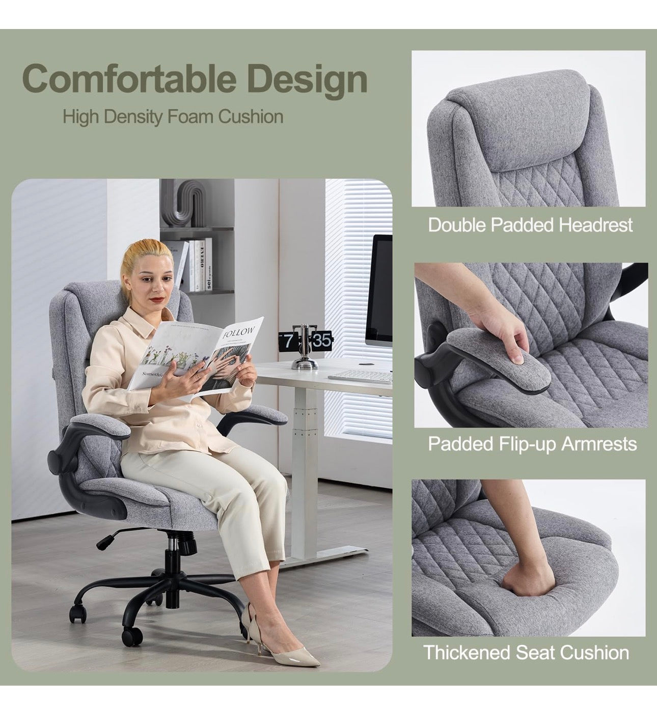 Ergonomic Office Chair Computer Chair Executive Office Chair with Flip Up Armrest High Back