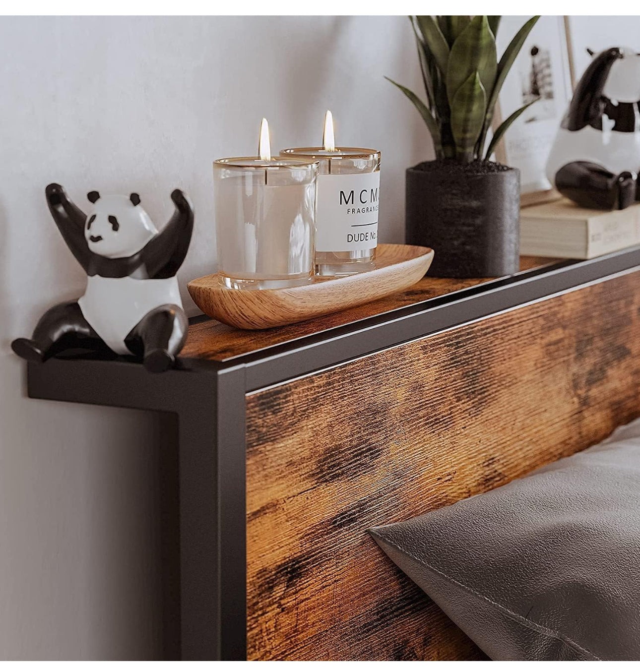 Double Bed Frame with Wooden Storage Shelf Headboard