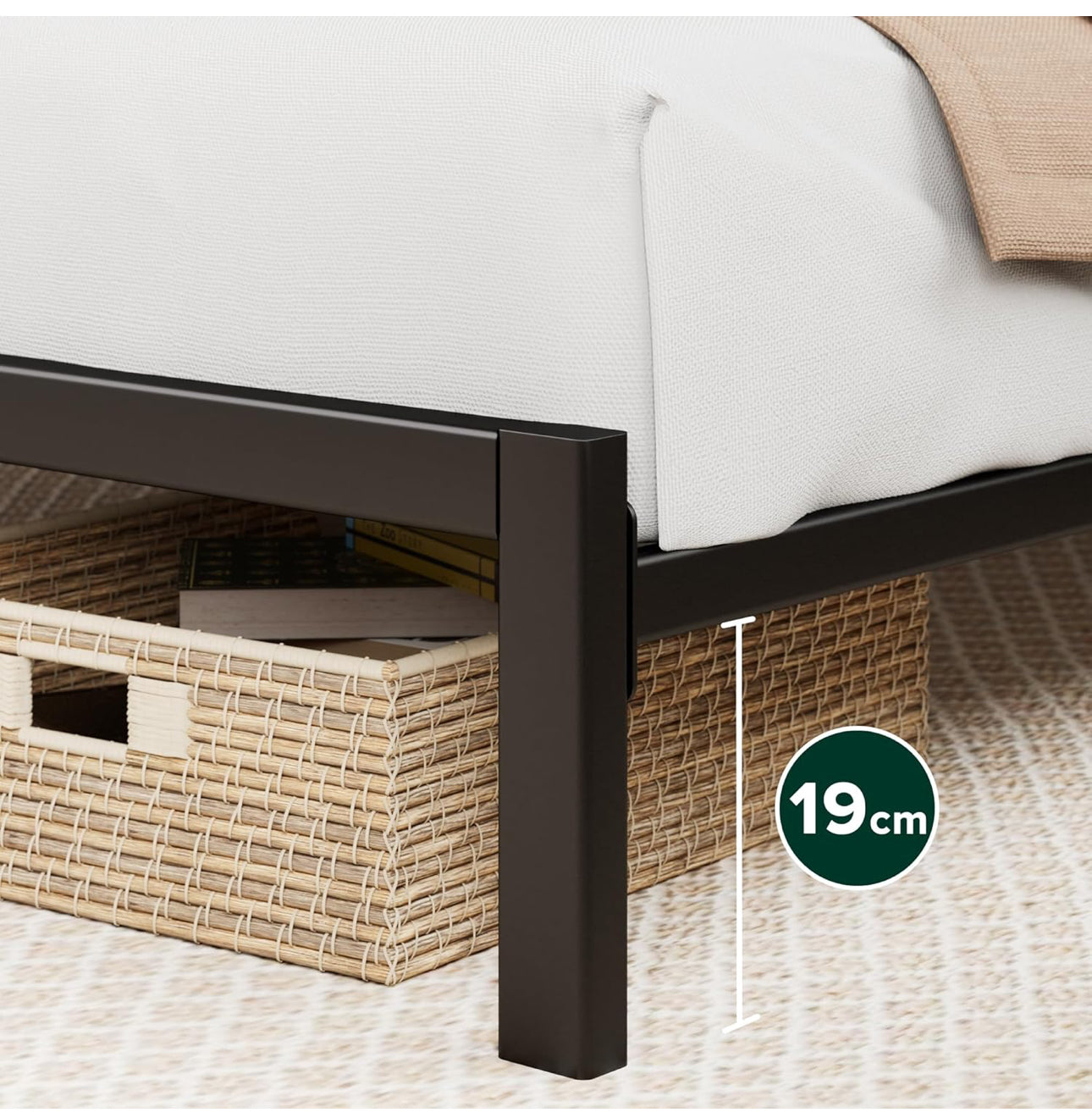Double Bed Frame with Headboard (135 x 190 cm) – Bamboo and Metal Bed Frame with Steel Slat Support, Easy Assembly – Black & Brown