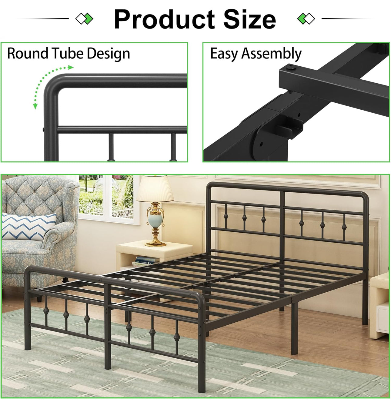 Double Bed Frame 4ft6 with Headboard and Footboard