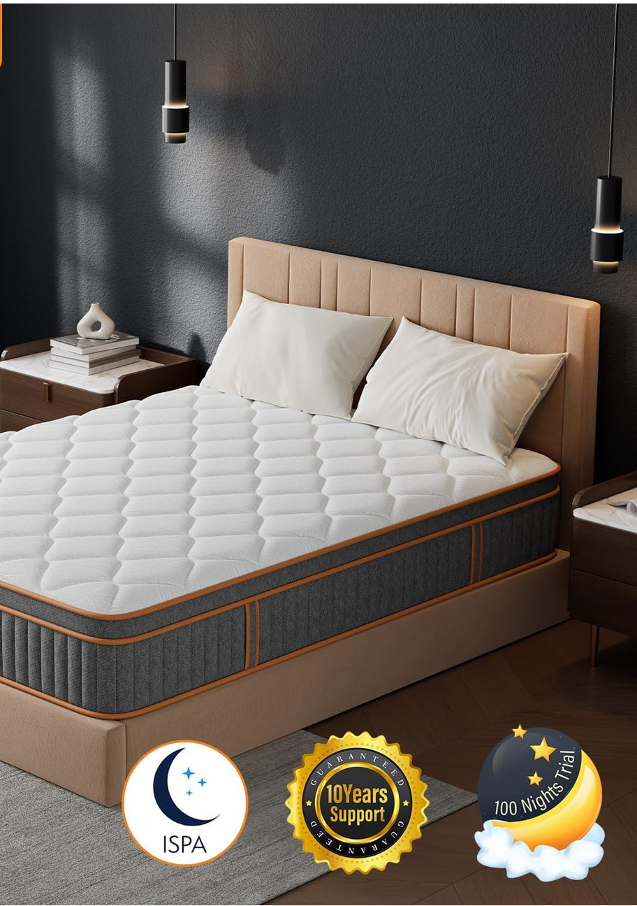 Double Mattresses 10.6Inch Hybrid Mattress Double Bed, Memory Foam Pocket Spring Mattresses Medium Firm