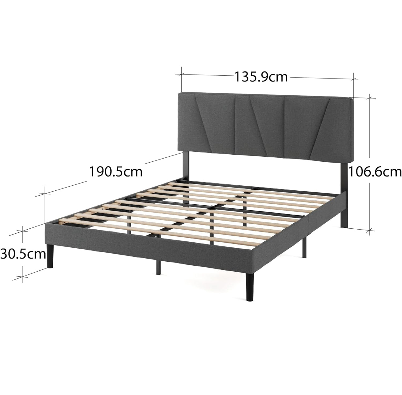 Double Bed Frame – Bed 135 x 190 cm – 30cm Height – Upholstered platform