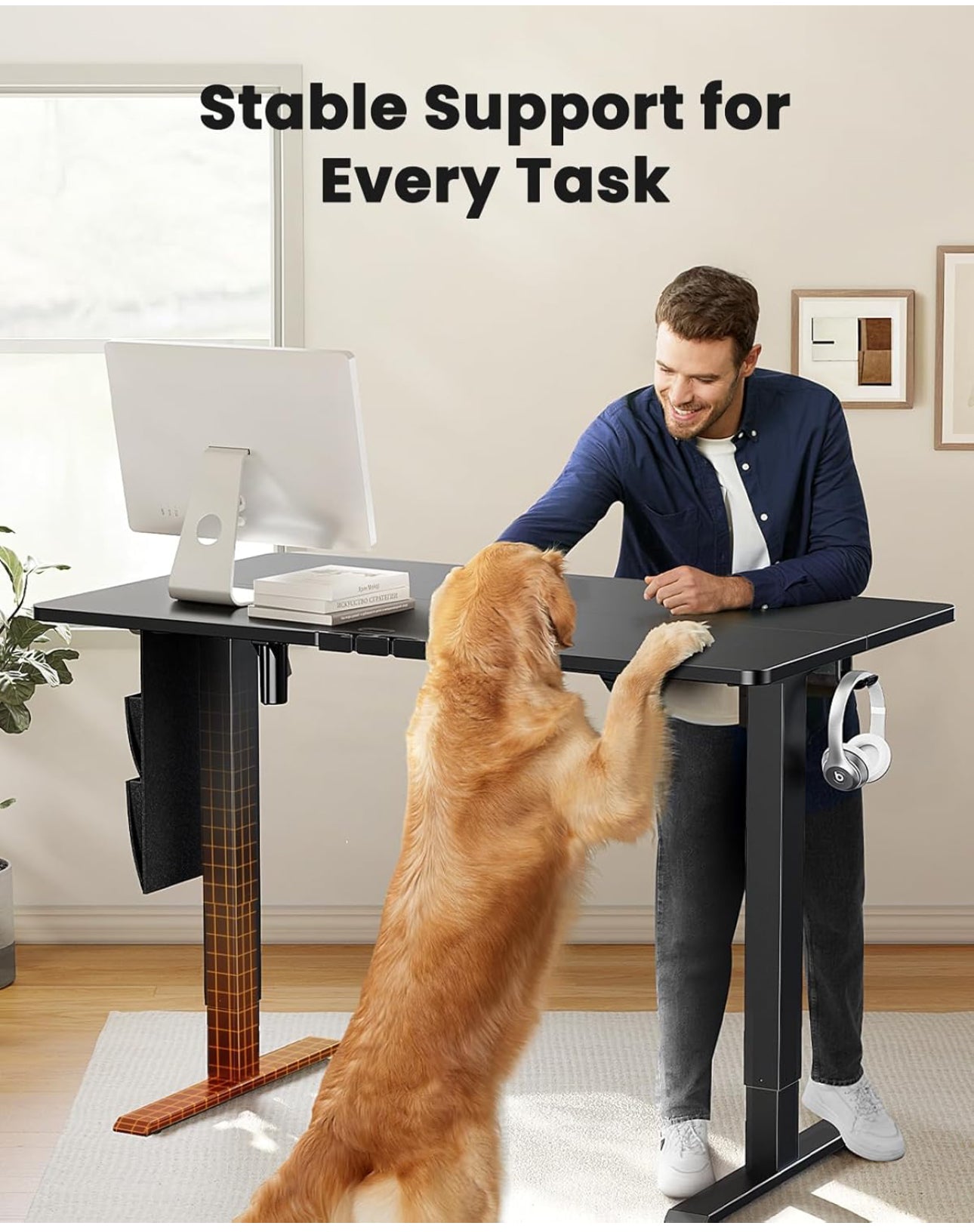 Standing Desk 120x60cm, Supports Up to 80KG Height Adjustable Electric Standing Desk with Storage Bag