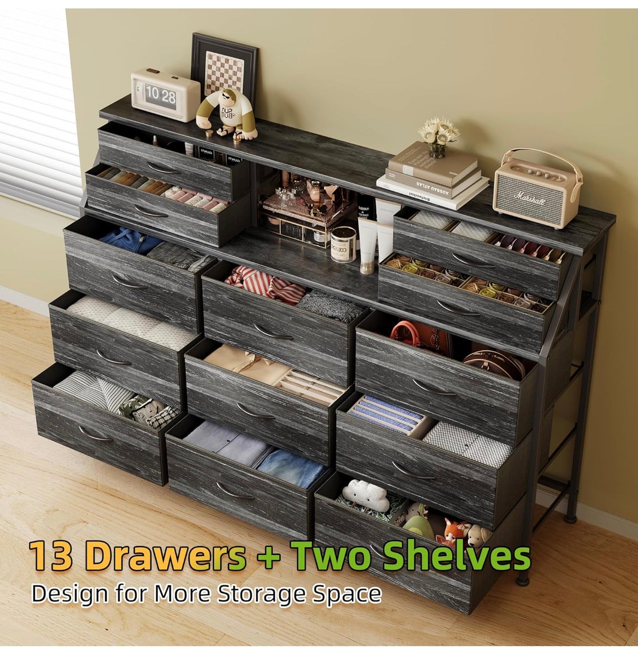 Dresser for Bedroom with 13 Drawers, 55 inch Wide Chest of Drawers