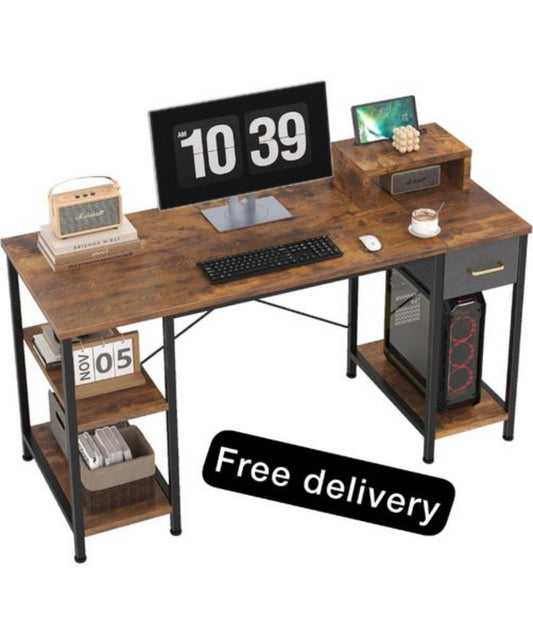140cm Computer Desk with Drawer & 2 Storage Shelve