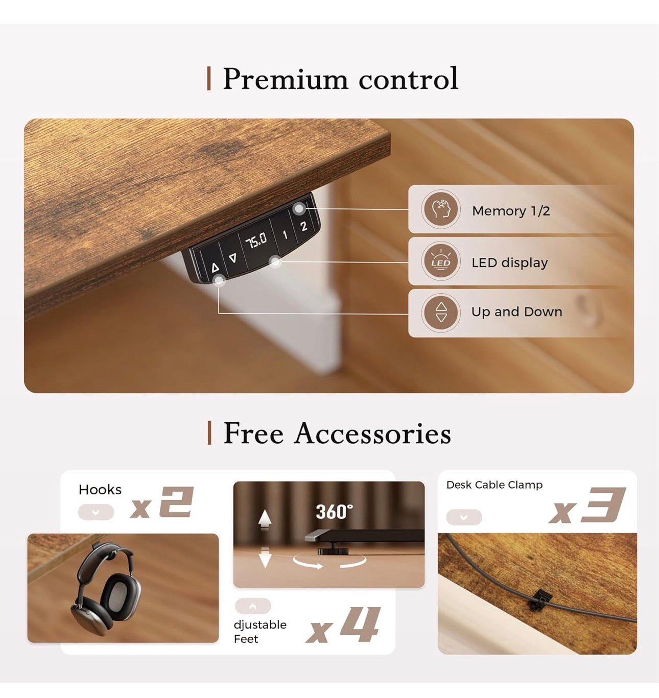 120 x 60 cm Sit-Stand Desk with 2 Memory Buttons
