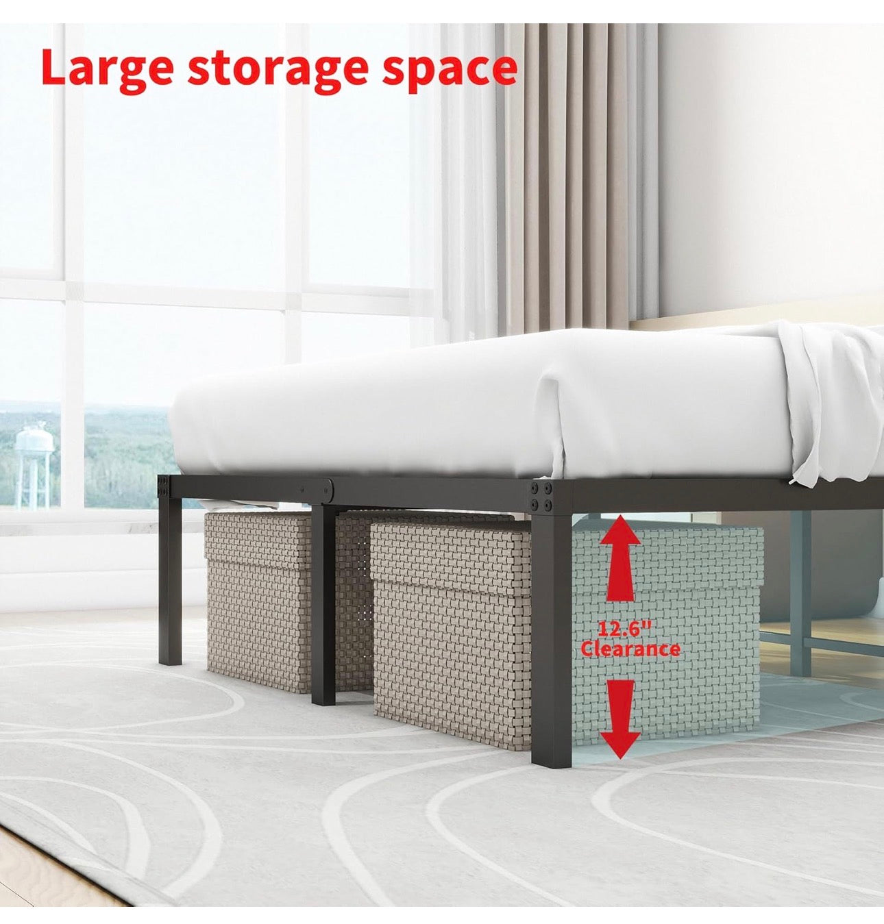 King Size Bed Frame, 36cm High Metal Platform Bed Frames Kingsize with Storage Under Bed