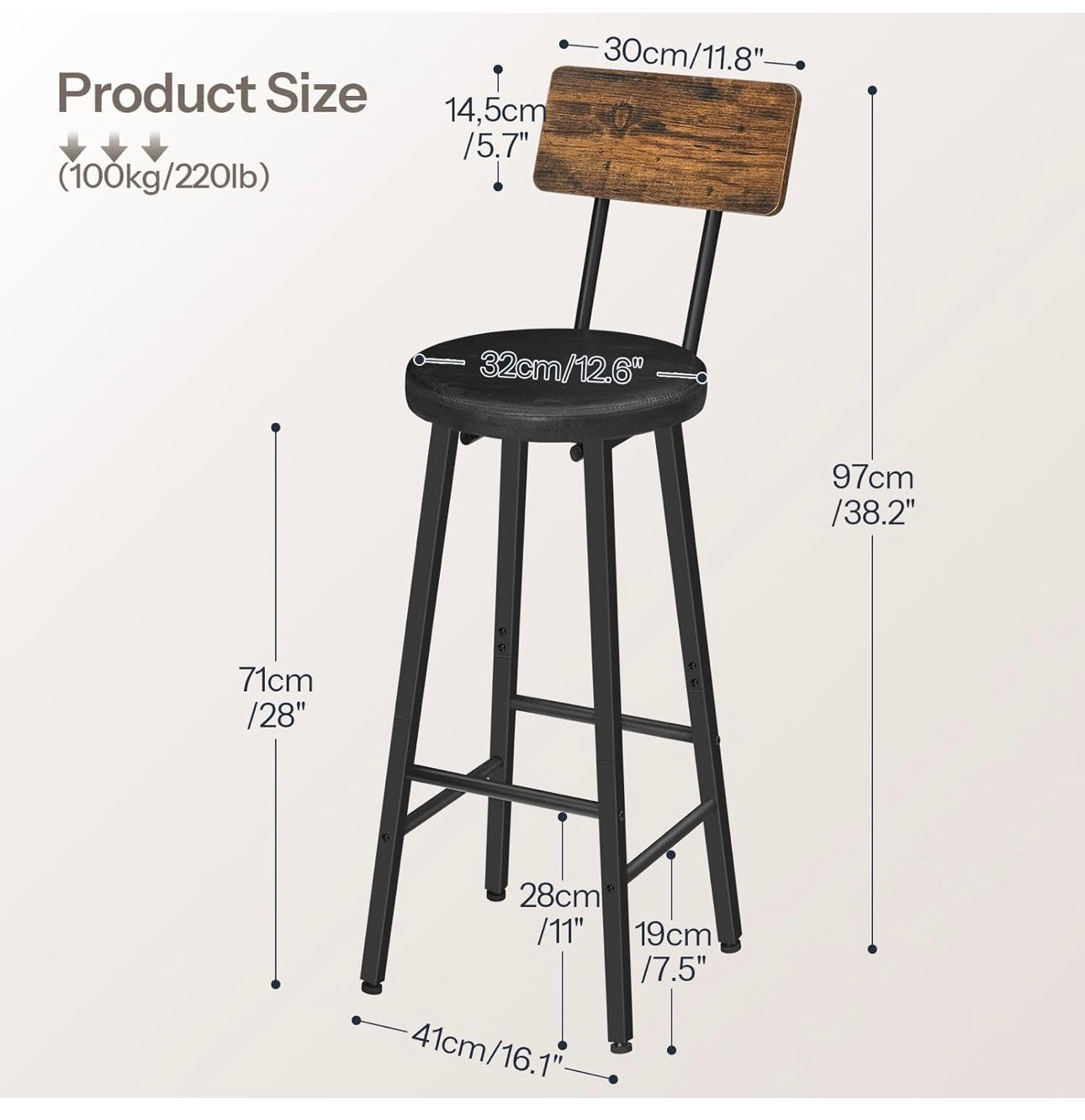 Bar Stools Set of 4, PU Upholstered Bar Chairs wit
