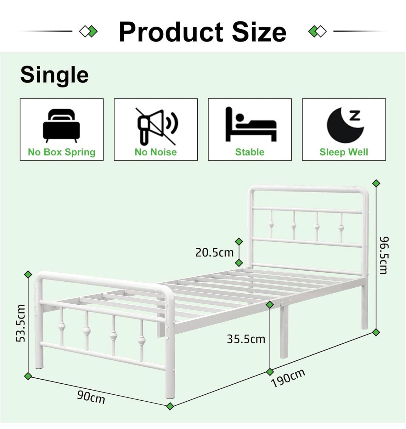 3ft Single Bed Frame with Victorian Headboard and Footboard, Single Metal Bed Frame Heavy Duty Strong Slats, Ample Storage Space, Noise Free, Easy Assembly, White