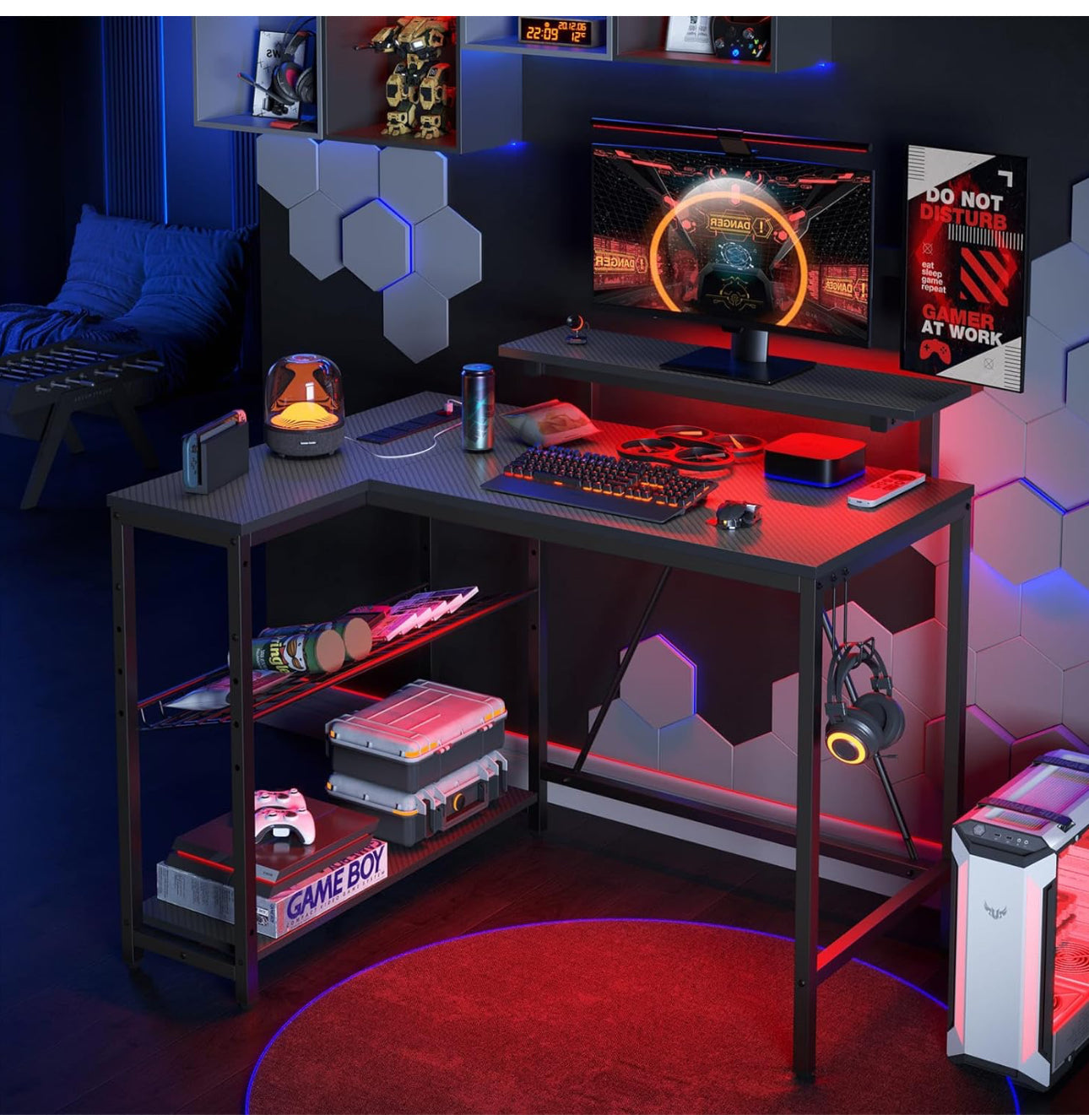 106.5CM L-Shaped Gaming Desk with RGB LED Lights
