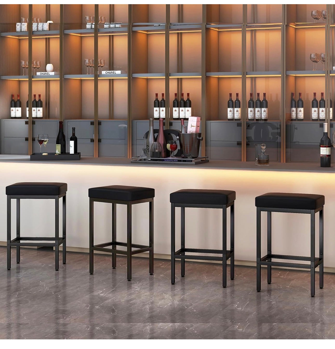 66 cm Bar Stools Set of 4, Black Breakfast Barstools