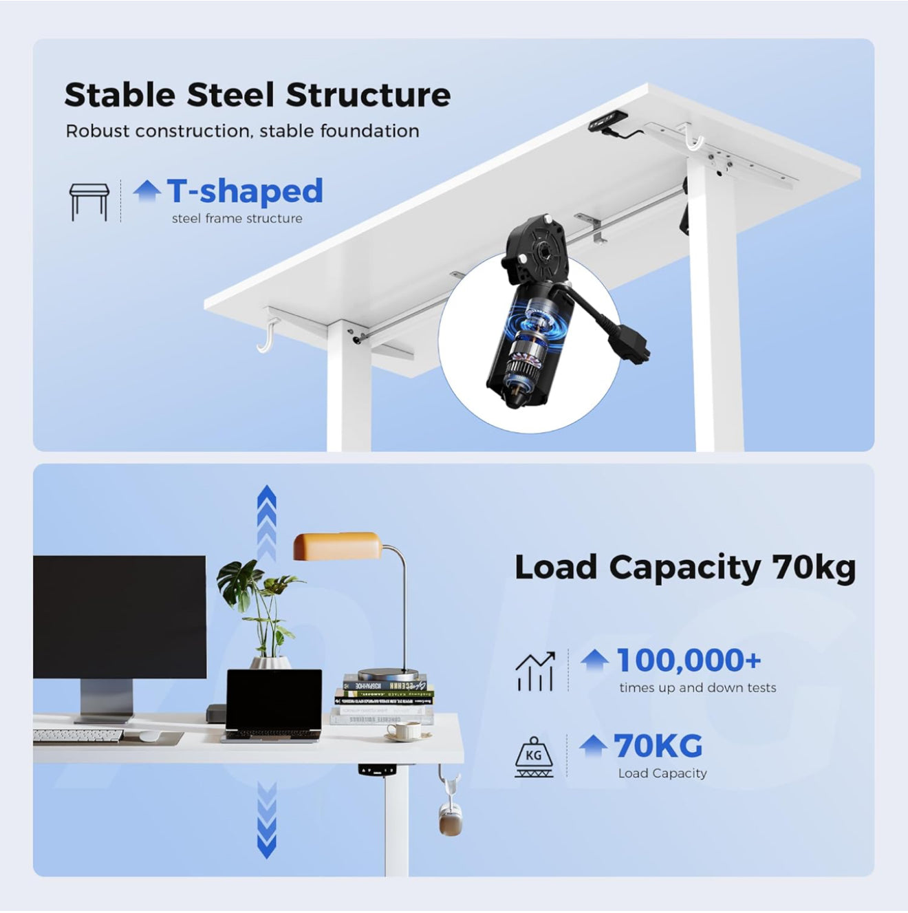 Electric Standing Desk, 100 x 60 cm Height Adjustable Sit Stand Desk with Splice Board