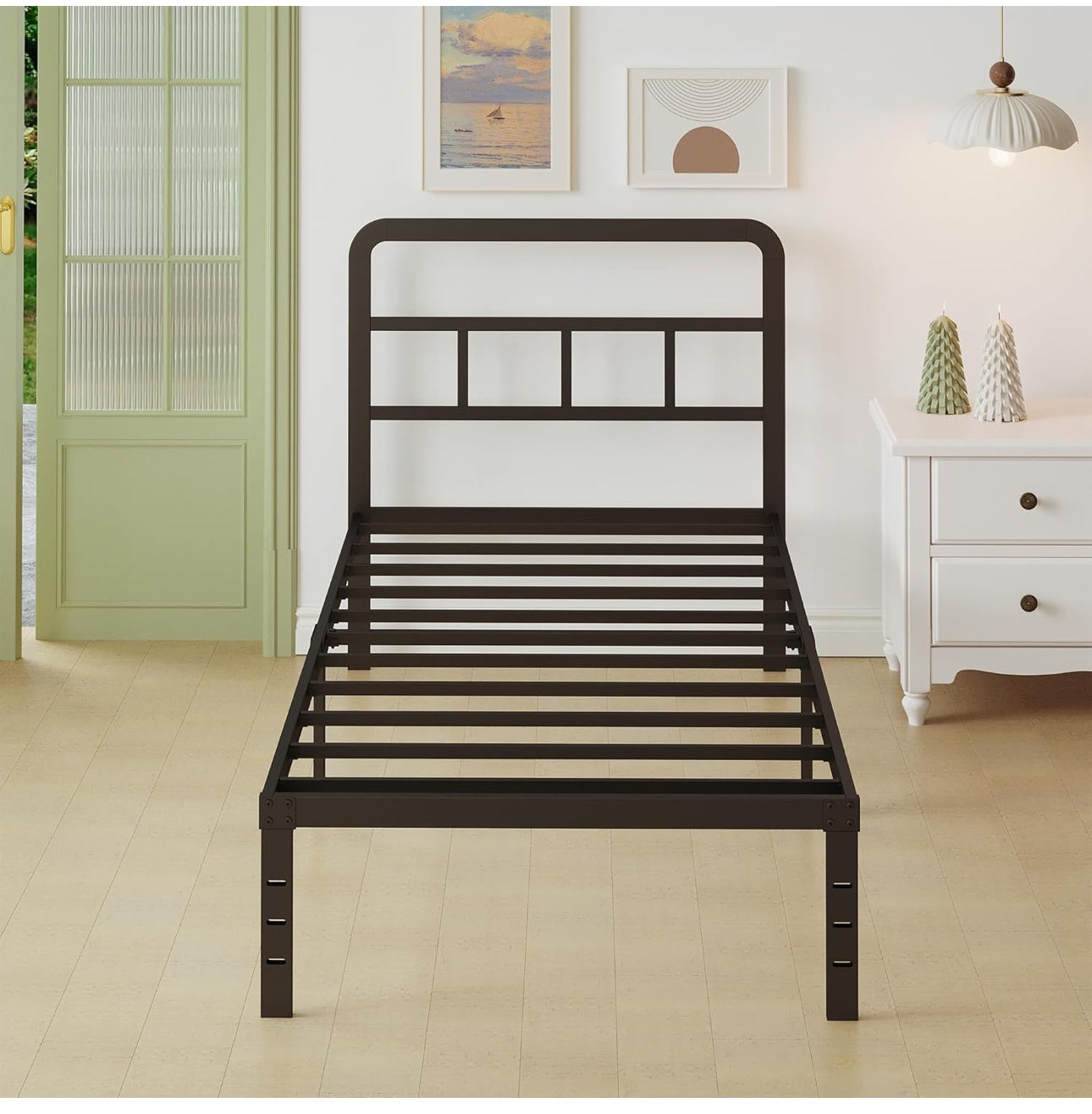 Black Single Bed Frame with Curved Headboard