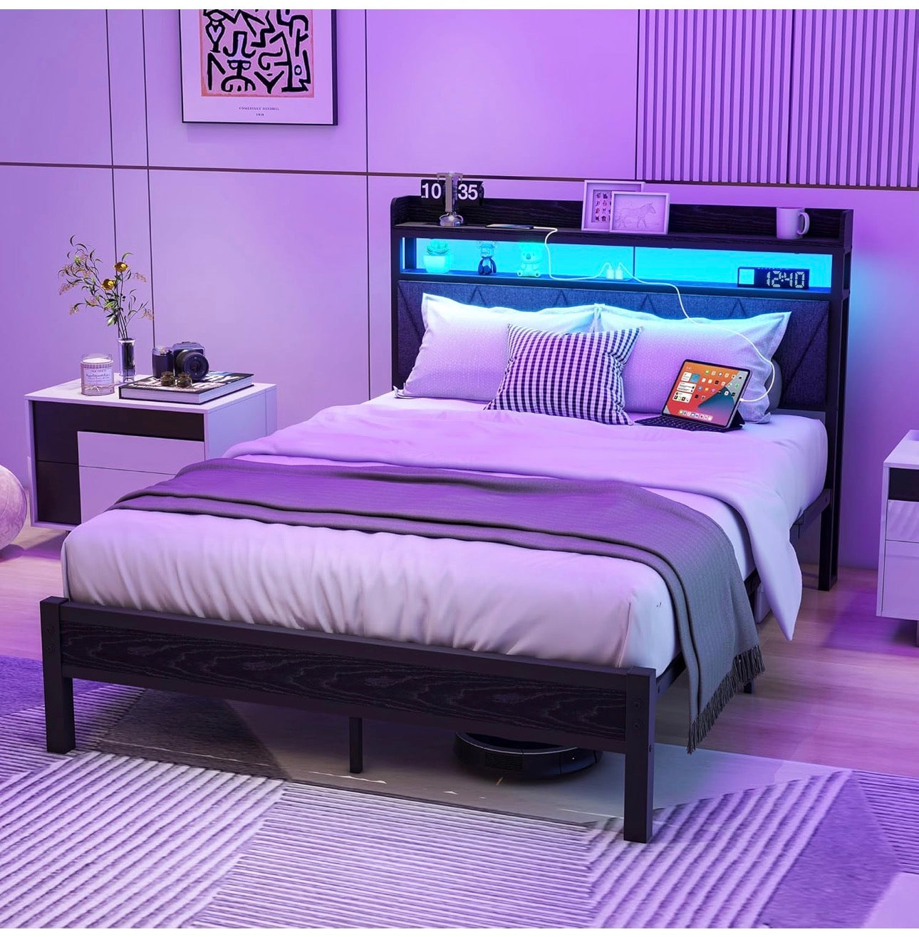 4ft6 Double Size Bed Frame with LED Lighta