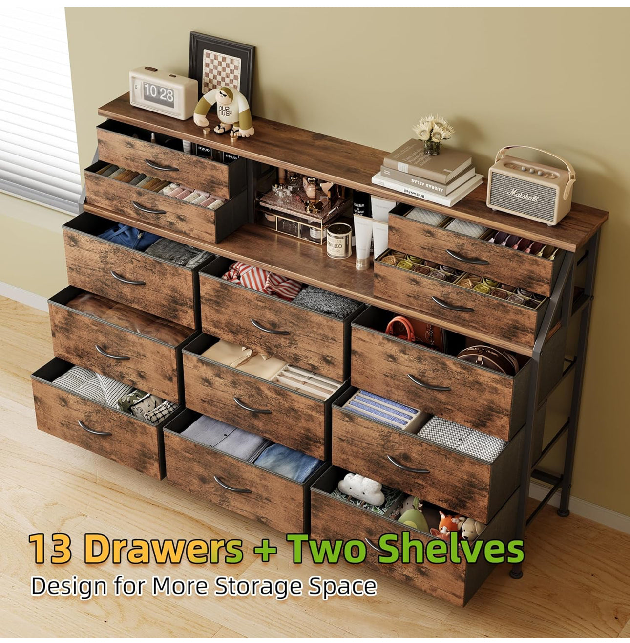 Dresser for Bedroom with 13 Drawers, 55” Wide Chest of Drawers