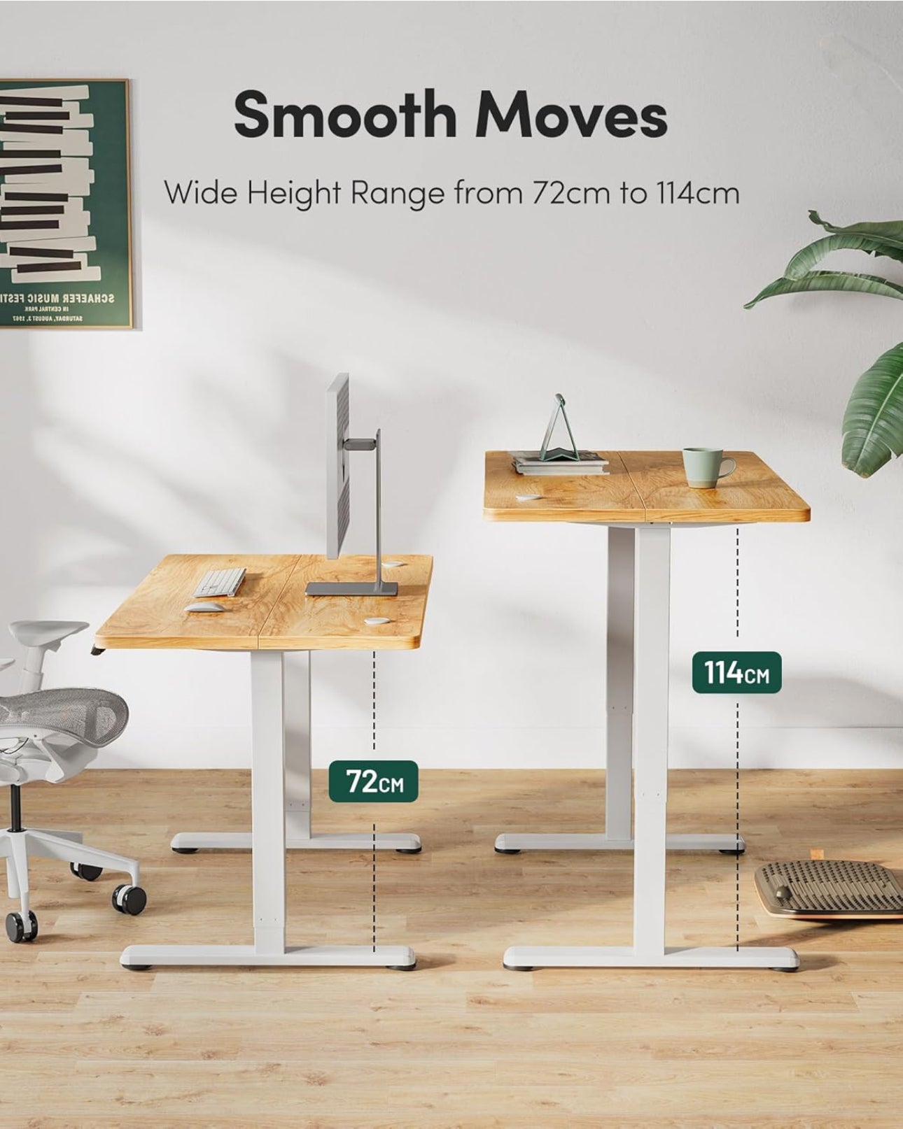 Electric Height Adjustable Standing Desk, 60x100cm