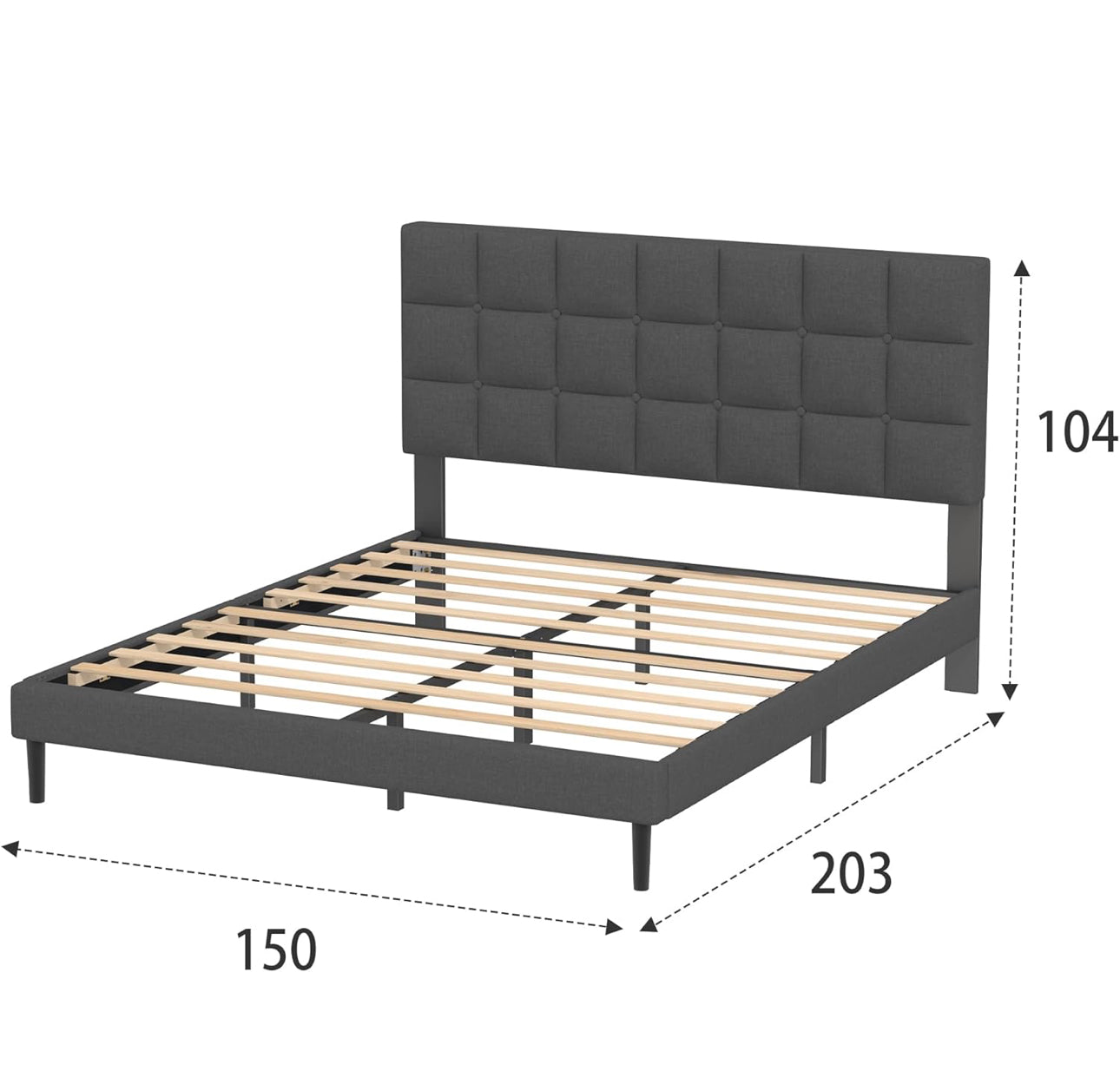 King Bed Frame, Easy Assembly, Sturdy Wooden Slat