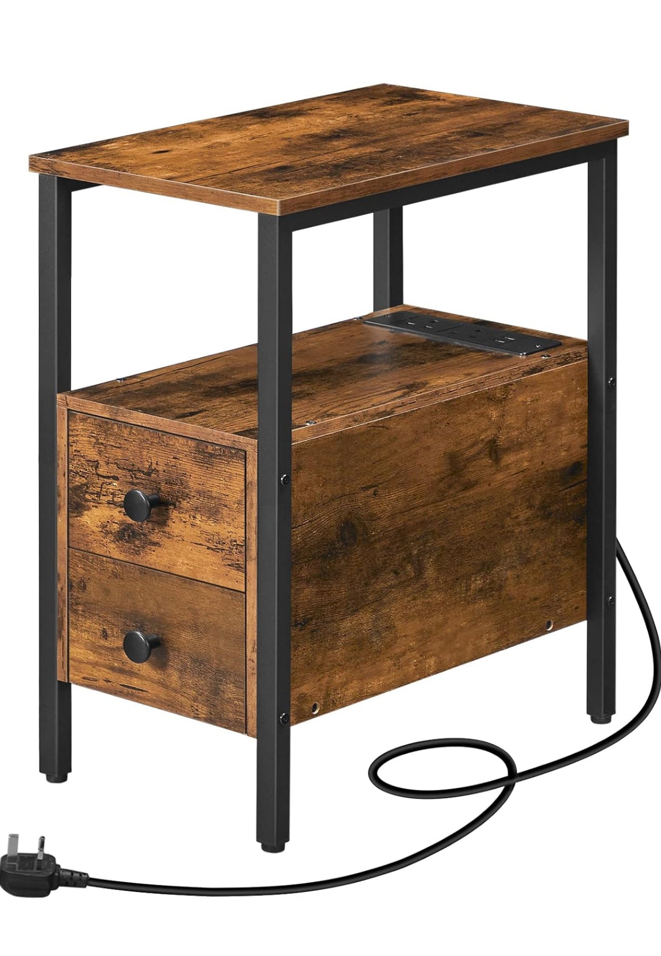 2 Bedside Tables, Side Table with Charging Station