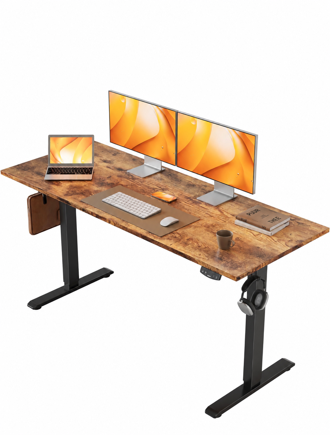 Electric Standing Desk, 2 Memory Buttons, 140x60cm
Height Adjustable Desk for smart Pannel, 72-116cm, Sit Stand Desk with 2 Hooks, Home Office Desk, 2 pcs Desktops, Brown