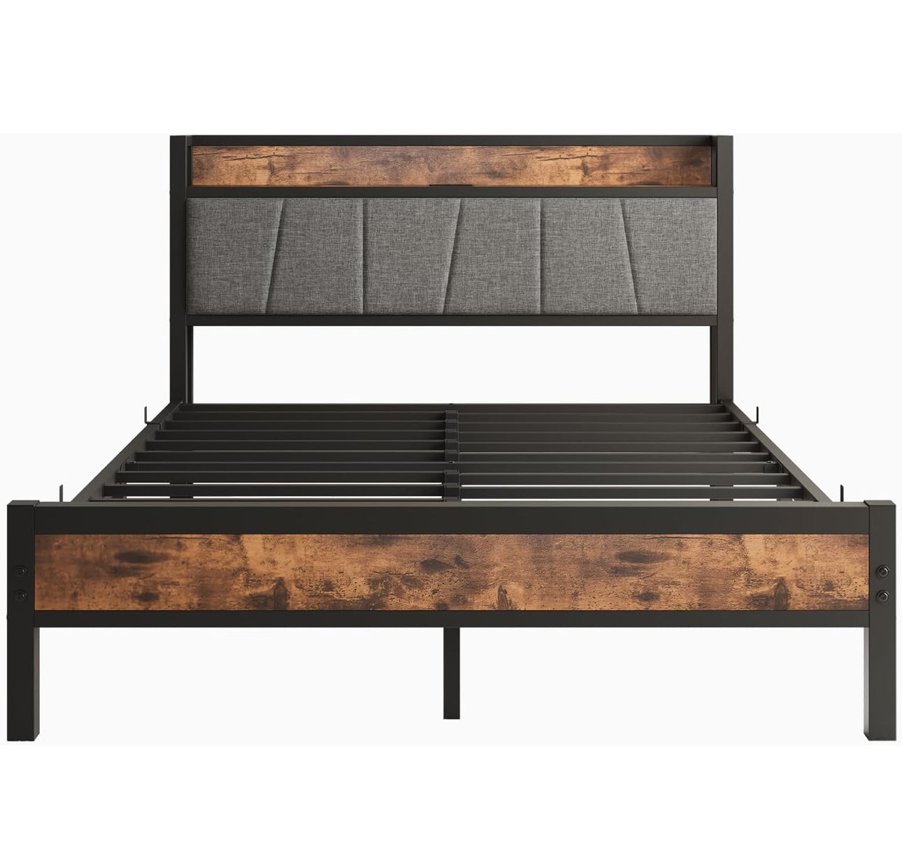 King Size Bed Frame with Storage,5ft Metal Platform Bed Frame Kingsize Bed Base with Charging Station