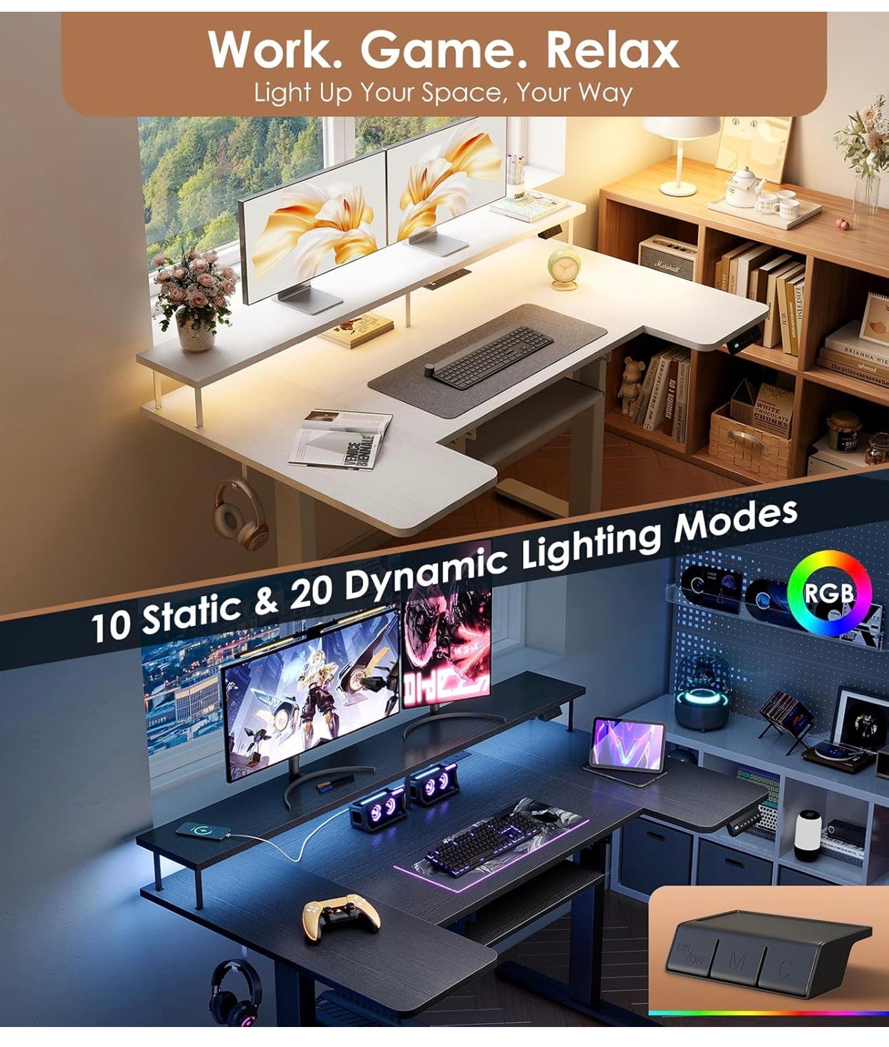 Standing Desk, 140cm U Shaped Height Adjustable Desk