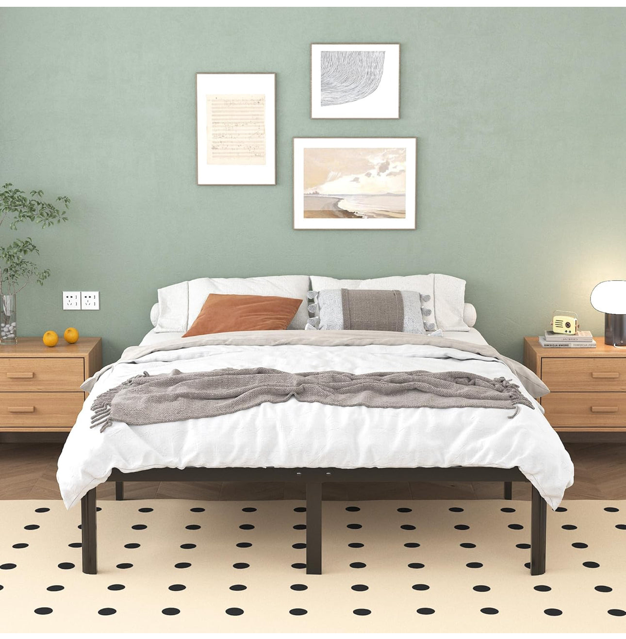 Double Bed Frame 4ft6 with Rounded Corner Legs, Heavy Duty Metal Bed Frame