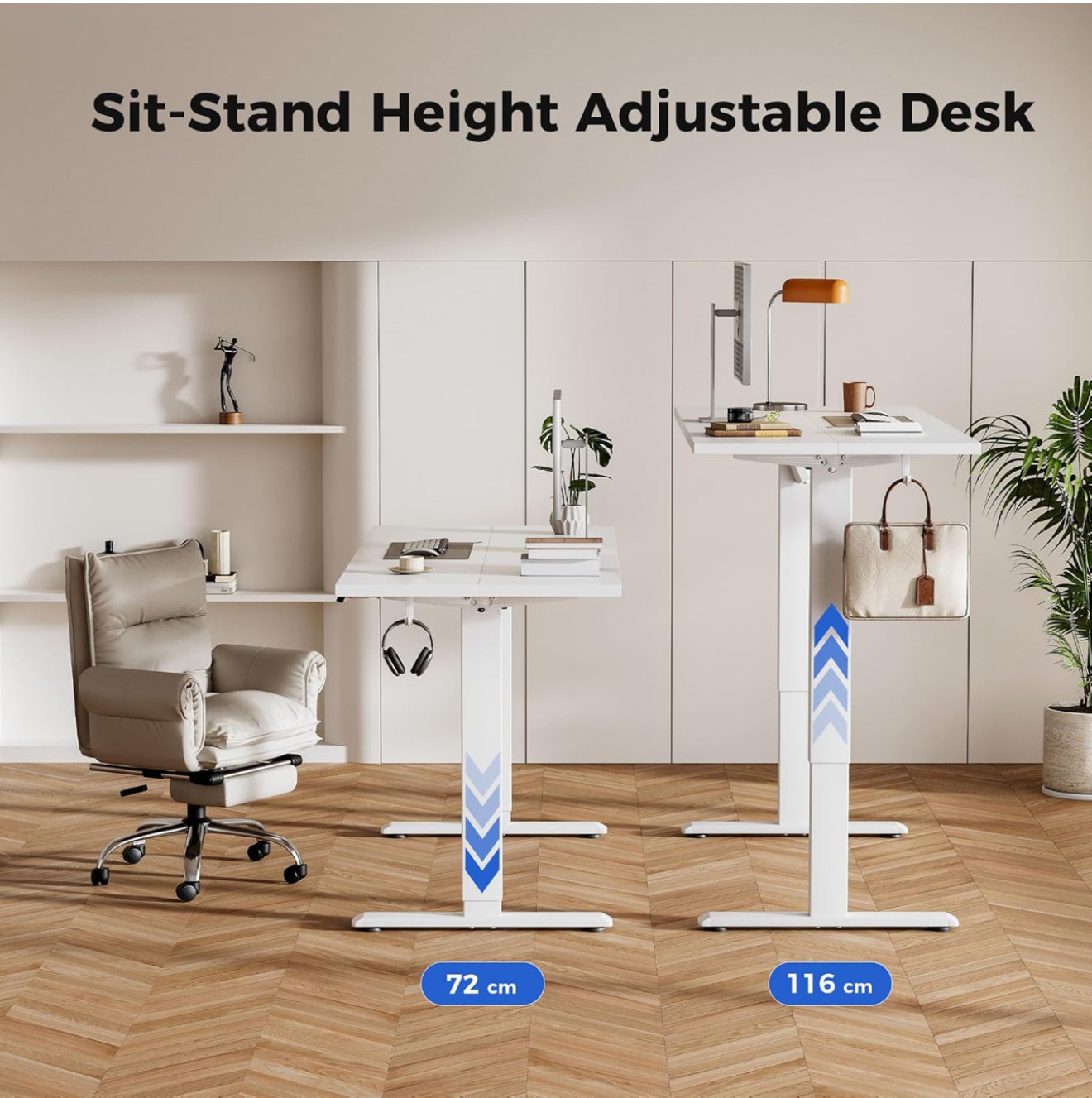 Electric Standing Desk, 100 x 60 cm Height Adjustable Sit Stand Desk with Splice Board