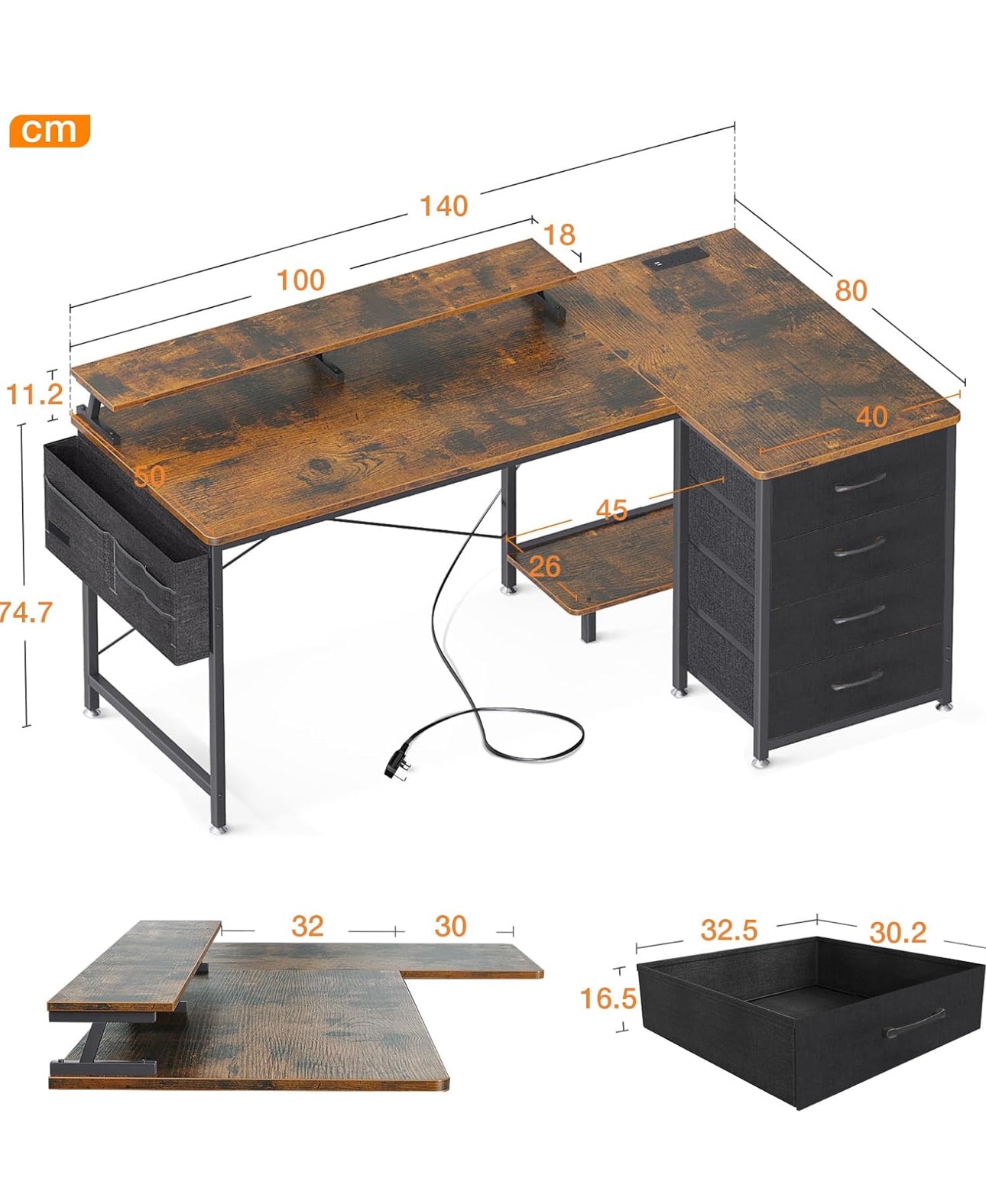 Corner Desk with Drawers, L Shaped Computer Desk 1