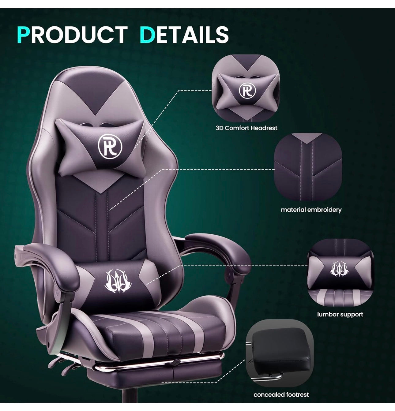 Office chairs reclining seat with footrest adjustable headrest and lumbar cushion high back support padded armrests