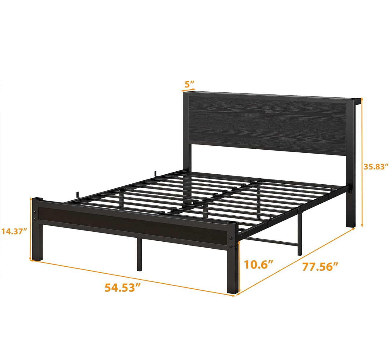 Double Bed Frame with Wooden Storage Shelf Headboard
